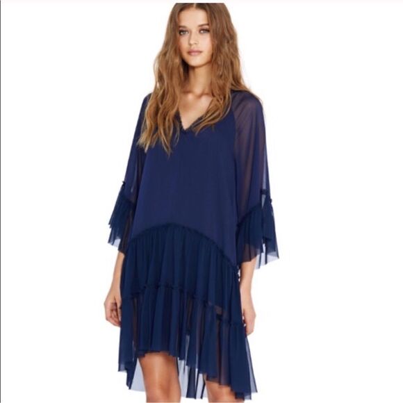 Alice + Olivia Zoey Ruffled Sapphire Tunic Dress in Navy Blue Size L - Picture 11 of 16